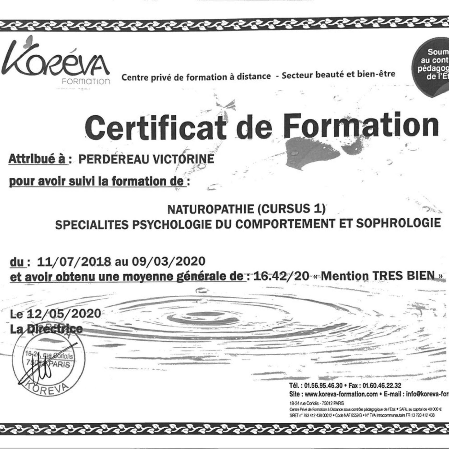 Diplôme Naturopathe (1) Spécialités Psychologie du comportement & Sophrologie